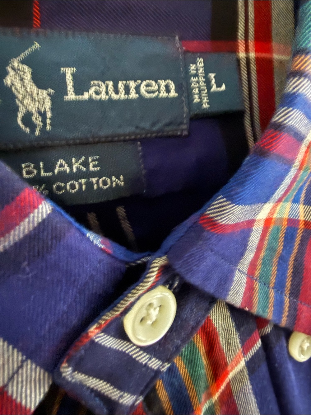 Lauren Ralph Lauren Blue Multicolor Plaid Button-Down Shirt